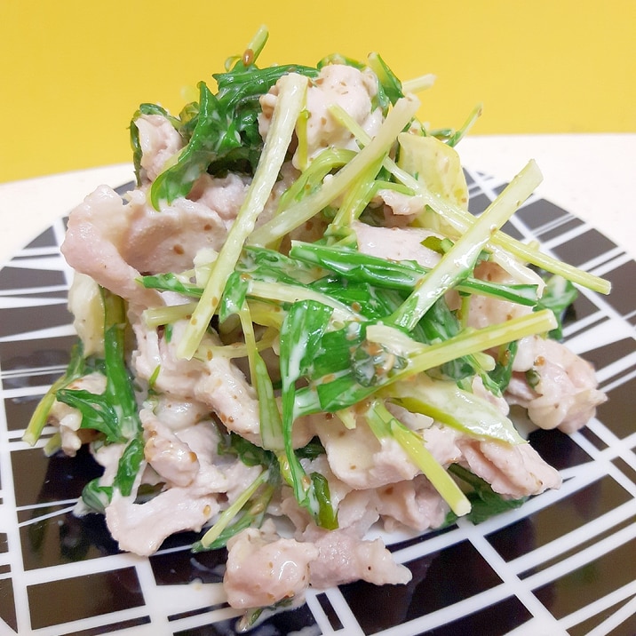 子供が大好き!豚しゃぶと水菜の大葉ゴマドレ和え♪